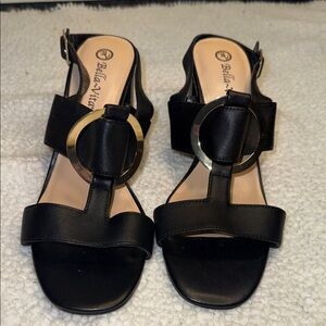 Bella Vita Black Sandals with Gold Accents